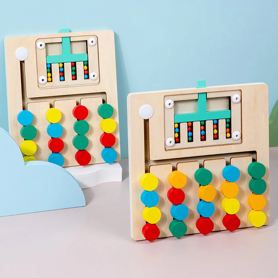 Jeu de Puzzle Coulissant en Bois Montessori pour Apprentissage des Couleurs