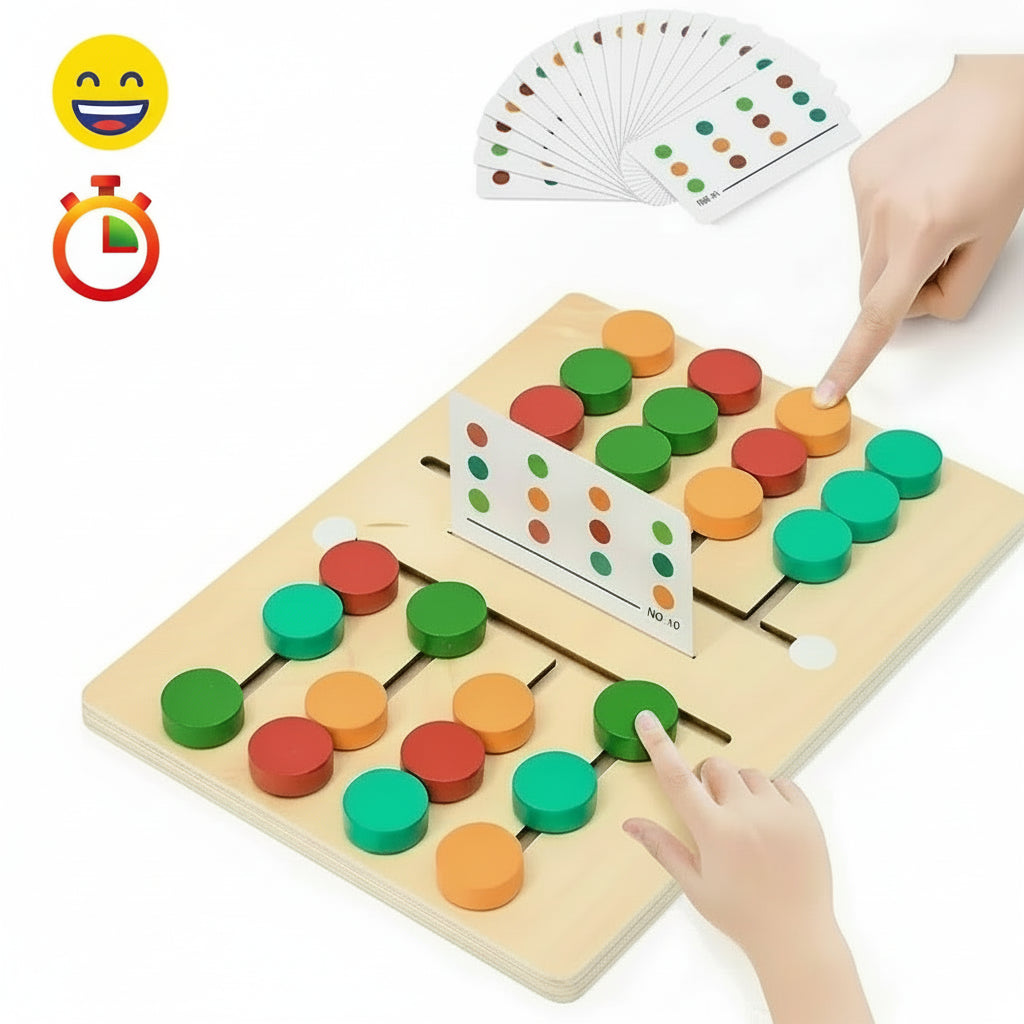 Puzzle coulissant en bois Montessori avec boules de couleurs et cartes modèles
