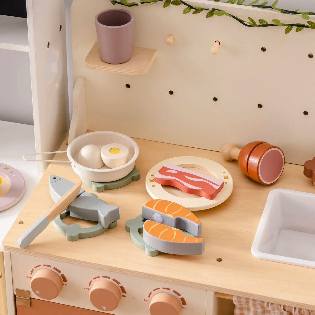 Robotime Robud - Cuisine en Bois Classique : Jeu d'Imitation Éducatif avec Fruits & Légumes à Couper