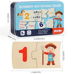 Jeu de Logique Montessori 4-en-1 : Puzzle Éducatif en Bois (Nombres, Animaux, Aliments) avec Boîte Métal