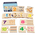Puzzle éducatif en bois nombres, animaux et aliments avec boîte en métal