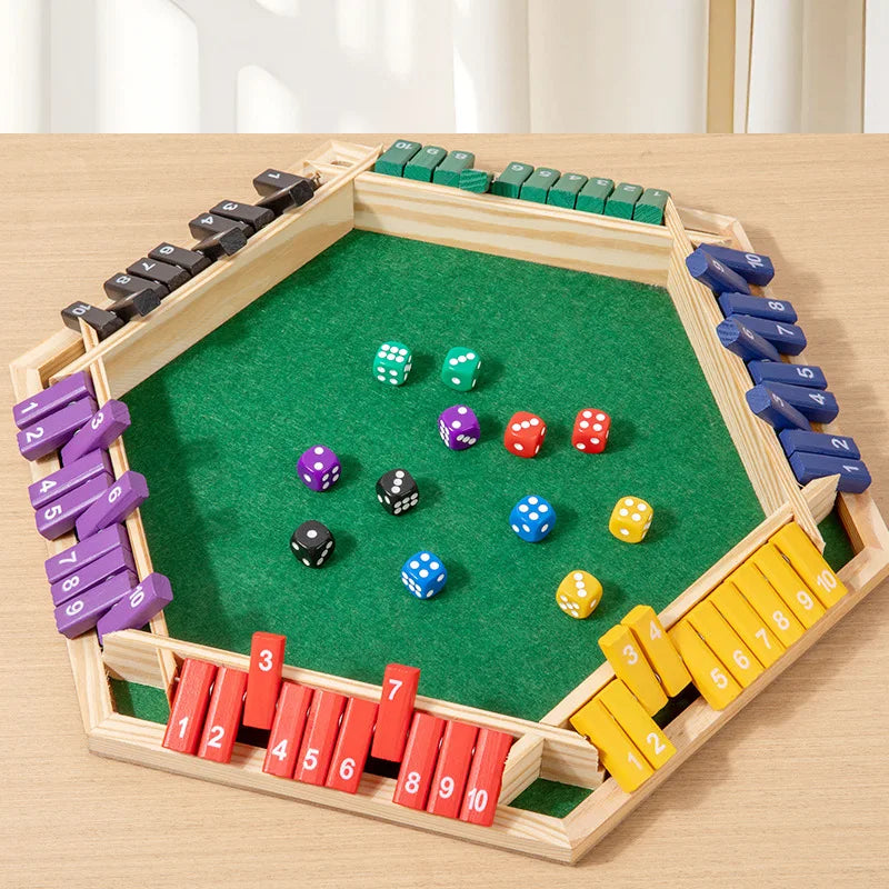 Plateau Shut The Box 6 joueurs en bois massif avec piste à dés en feutrine