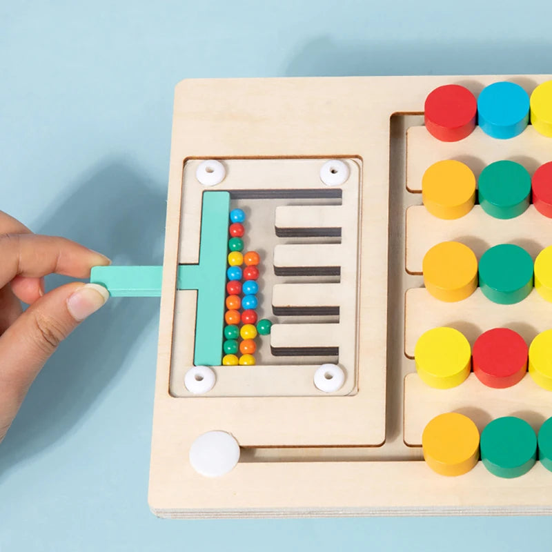 Jeu de Puzzle Coulissant en Bois Montessori pour Apprentissage des Couleurs