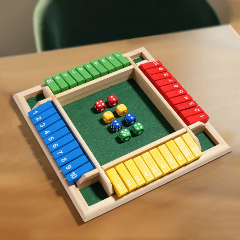 Jeu Shut The Box 4 joueurs en bois avec clapets numérotés multicolores