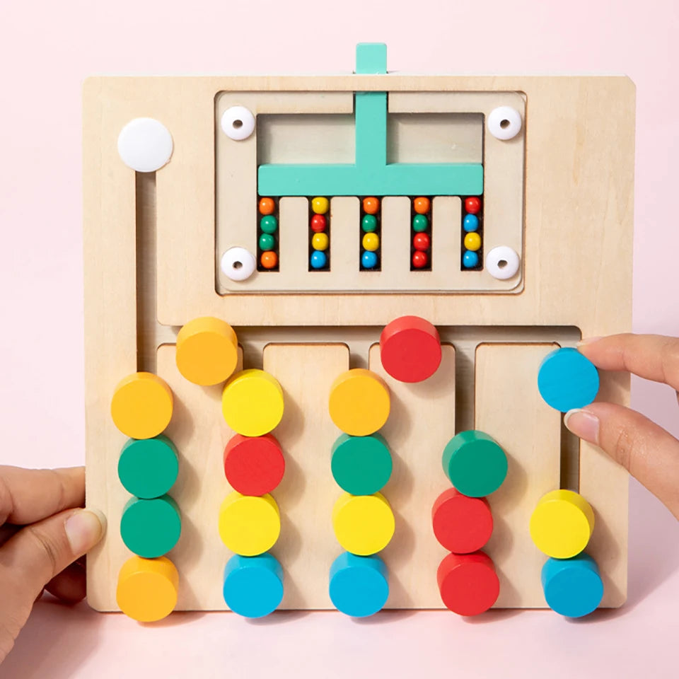 Jeu de Puzzle Coulissant en Bois Montessori pour Apprentissage des Couleurs