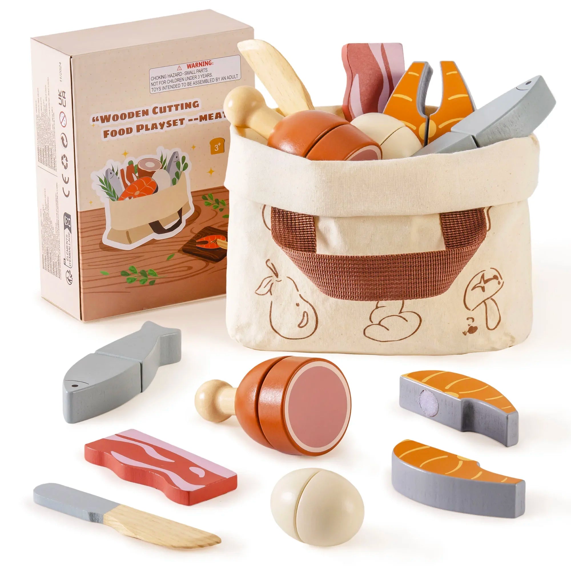 Robotime Robud - Cuisine en Bois Classique : Jeu d'Imitation Éducatif avec Fruits & Légumes à Couper