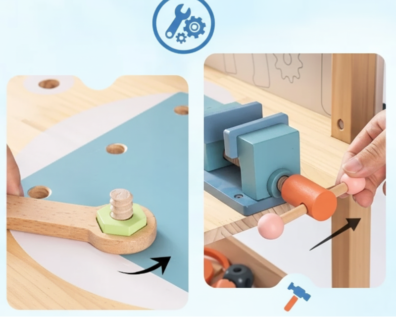 Robotime Robud - Établi en Bois Multifonctionnel - L'Atelier de Bricolage Idéal pour Enfant (3+ Ans)