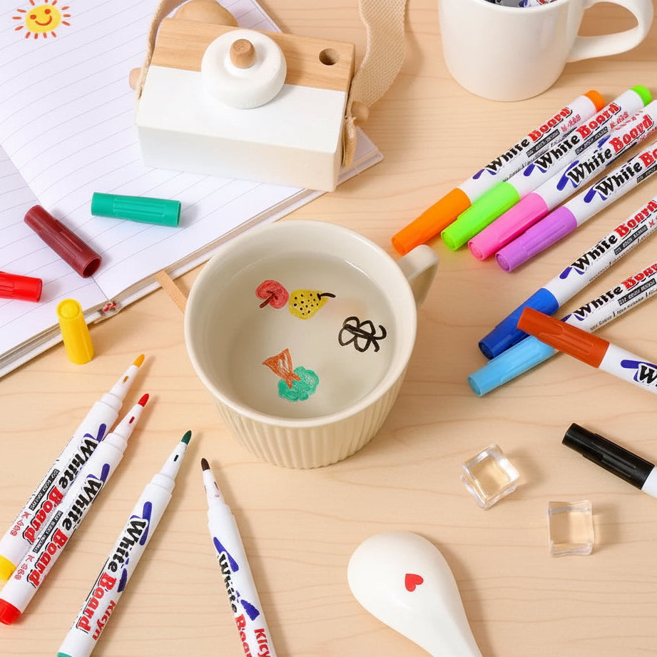 Stylo Magique Flottant à l'Eau (12 Couleurs) - Kit de Dessin Ludique & Éducatif pour Enfants - Jouet Créatif pour Apprendre en S'amusant